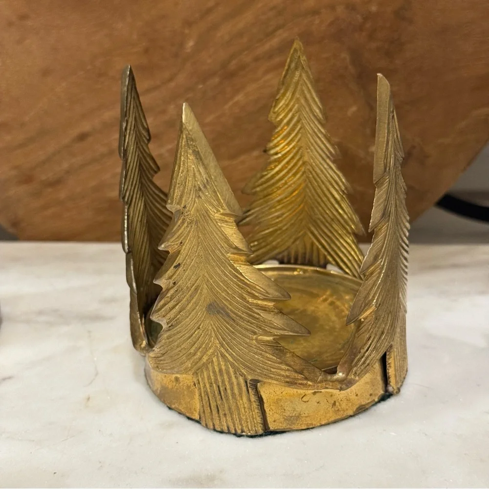 Vintage SOLID BRASS BY JHJ / Trees Candlestick Holder.3.5 x 4”